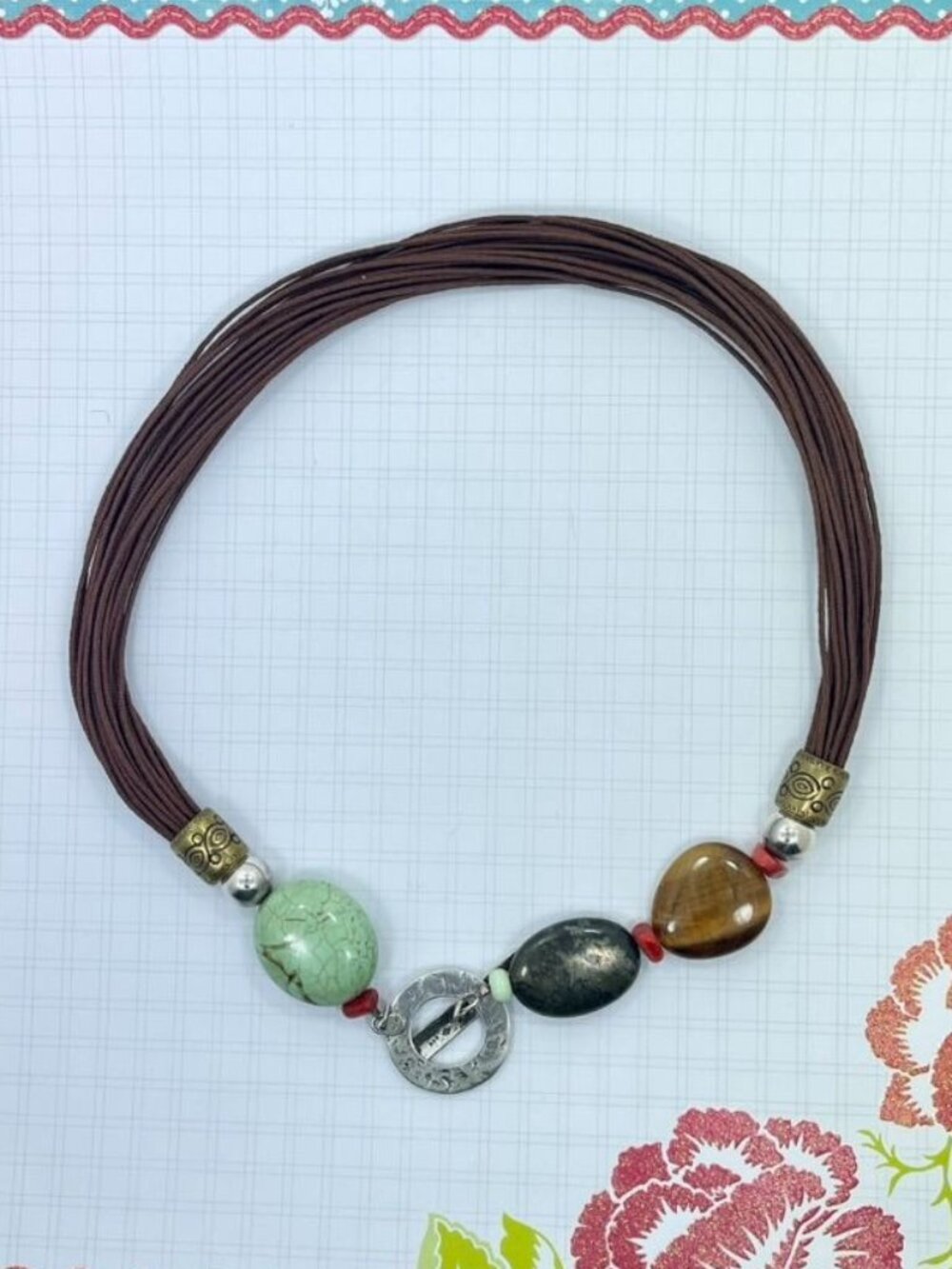 Retired Silpada N1891 Boho Multi-Strand Gemstone Necklace Sterling Toggle 18" - Picture 4 of 7